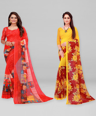 Divastri Printed Daily Wear Georgette Saree(Pack of 2, Multicolor)