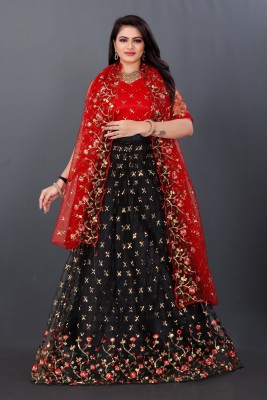 JAY RAMDEV FASHION Embroidered Semi Stitched Lehenga Choli(Black)