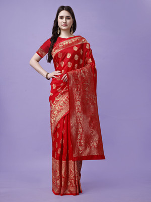 Leelavati Woven, Self Design Kanjivaram Pure Silk, Jacquard Saree(Red)