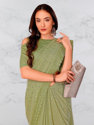 Online Bazaaar Embellished Bollywood Lycra Blend Saree(Light Green)