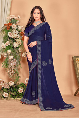 Divastri Embellished, Embroidered Bollywood Chiffon Saree(Dark Blue)