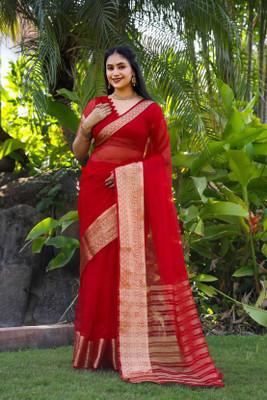 Kavita Creation Self Design Bollywood Tissue Saree(Red)
