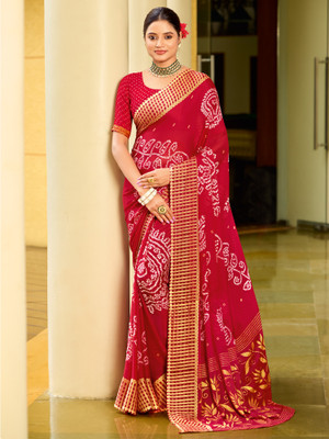 Sareemall Printed Daily Wear Georgette Saree(Red)