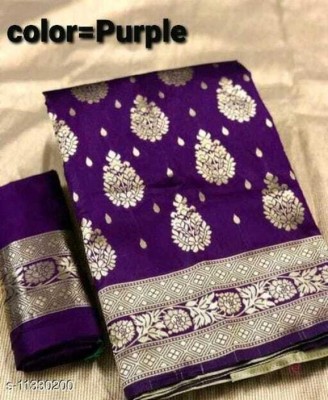 UK WORLDS Printed, Woven, Polka Print, Solid/Plain Banarasi Silk Blend, Jacquard Saree(Purple)