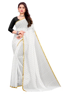 JiproStore Self Design Daily Wear Chiffon Saree(White)