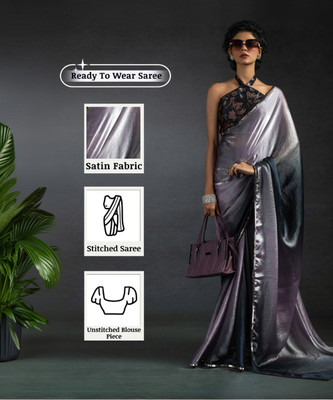 Sareemall Embellished Bollywood Satin Saree(Purple, Grey)