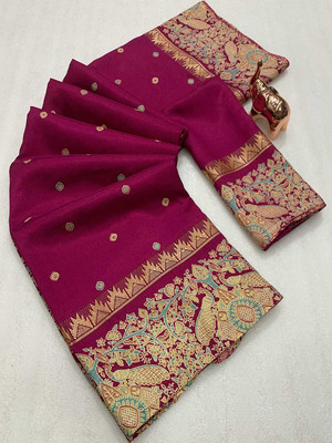 Peachmode Printed Bollywood Cotton Silk Saree(Magenta)
