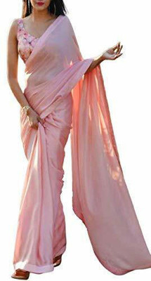 ZINLORIZ Solid/Plain Bollywood Satin Saree(Beige)