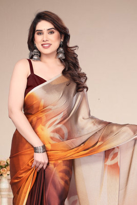 SuperLaxmi Solid/Plain, Floral Print Bollywood Chiffon, Georgette Saree(Orange)