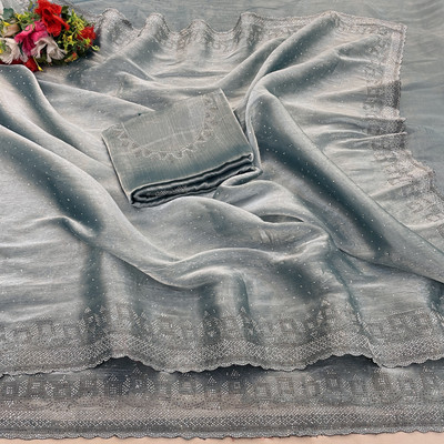 Jennyfab Embellished Bollywood Jimmy choo Saree(Light Blue)