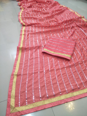 kamaldesigner Embroidered Bollywood Art Silk Saree(Pink)