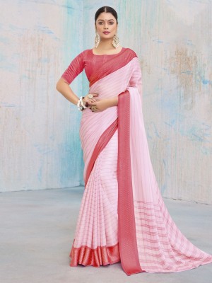 ANOUK Striped Banarasi Chiffon Saree(Pack of 2, Pink)