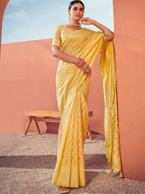 Sangria Woven Banarasi Cotton Blend Saree(Yellow)