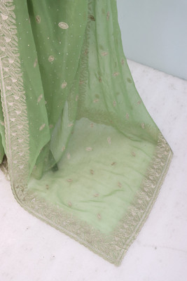Mikhushop Embroidered Bollywood Organza Saree(Light Green)
