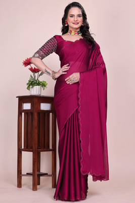 Zenophily Solid/Plain Maheshwari Chiffon Saree(Maroon)