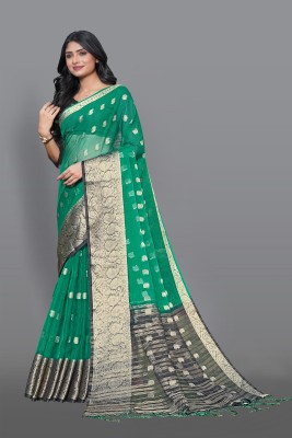 KOTHARI KS Self Design Bandhani Organza Saree(Green)