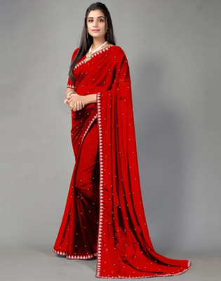 stree silk Embellished Daily Wear Lycra Blend Saree(Red)