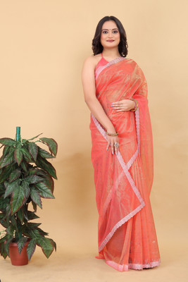 LegacyStore Solid/Plain Daily Wear Net Saree(Orange)
