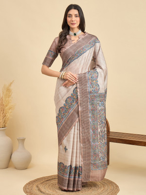 Sareemall Printed Daily Wear Silk Blend Saree(Beige)
