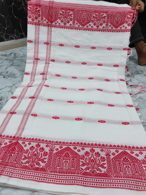 LYANNA Woven, Solid/Plain Assam Silk Handloom Cotton Silk Saree(Multicolor, White)