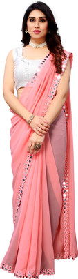 Laddu creation Self Design, Solid/Plain Bollywood Georgette, Silk Blend Saree(Pink)