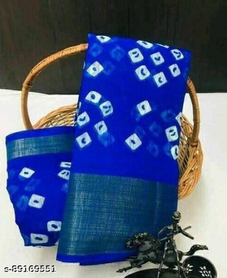 Saadhvi Printed Bandhani Cotton Silk Saree(Blue)