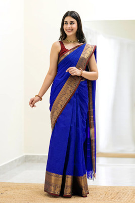 Banaras silk palace Woven Banarasi Silk Blend, Satin Saree(Blue)