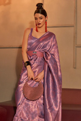 MADHUHANSH Solid/Plain Banarasi Pure Silk Saree(Purple)