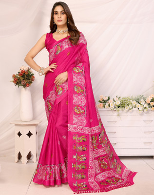 YASHIKA Printed Mysore Art Silk Saree(Pink)