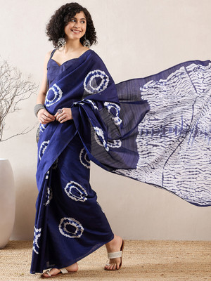 Sareemall Printed Daily Wear Silk Blend Saree(Dark Blue)