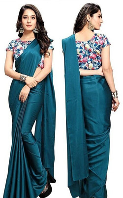 Arpita Fashion Solid/Plain Bollywood Satin Saree(Dark Blue)