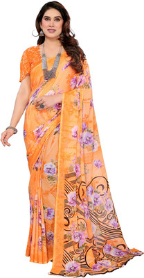 Moda Rapido Floral Print Daily Wear Georgette Saree(Orange)
