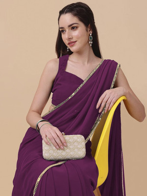 Rensa Solid/Plain Kasavu Georgette Saree(Pink)