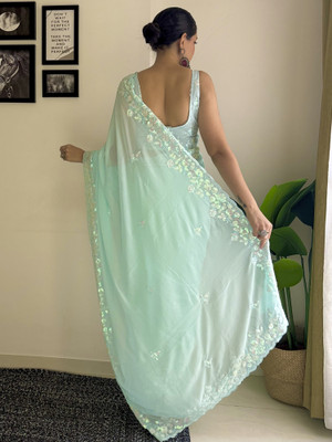 Sareemall Embellished Bollywood Georgette Saree(Blue)