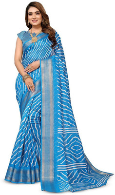 Moda Rapido Printed Bollywood Cotton Blend Saree(Light Blue)