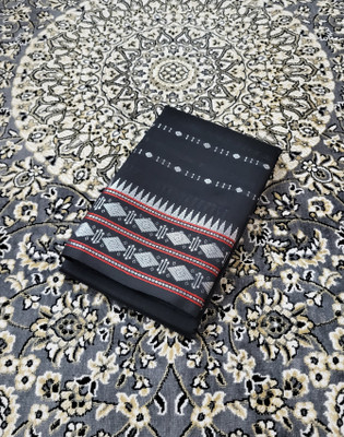 Ss sarees Woven, Temple Border Sambalpuri Silk Blend Saree(Black, Red)