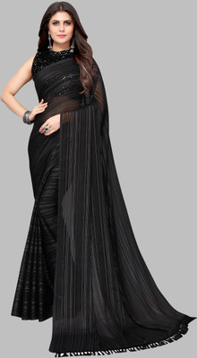 YASHIKA Solid/Plain Bollywood Georgette Saree(Black)