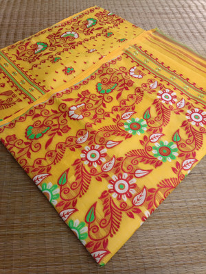 KhayaFashion Woven Tant Pure Cotton Saree(Yellow)