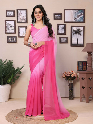 RHEY Color Block Bollywood Georgette Saree(Pink)