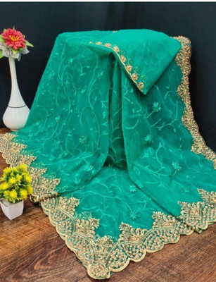 SkyFlock Embroidered, Embellished Bollywood Net Saree(Light Green)