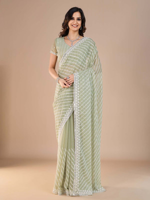 ANOUK Embroidered Bollywood Silk Blend Saree(Light Green)