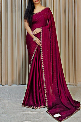 Aaradhya Enterprise Self Design Banarasi Pure Silk, Art Silk Saree(Maroon)