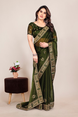 Radheradhey Embroidered Bollywood Jimmy choo Saree(Light Green)