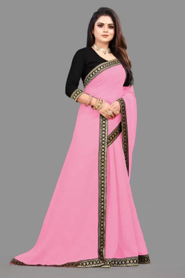 OKTAT Solid/Plain Bollywood Georgette Saree(Pink)