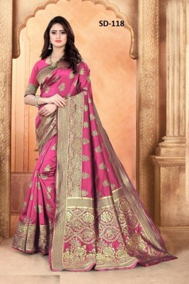 Siddhi Vinayak Knitts Woven Kanjivaram Jacquard Saree(Pink)