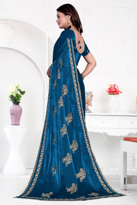 LADY MOR Embroidered Bollywood Jimmy choo Saree(Dark Blue)