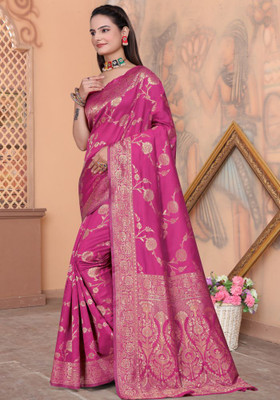 preyufashion Woven Banarasi Art Silk, Jacquard Saree(Pink)
