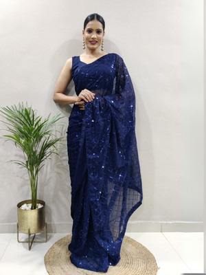 Clemira Embellished Bollywood Georgette Saree(Blue)
