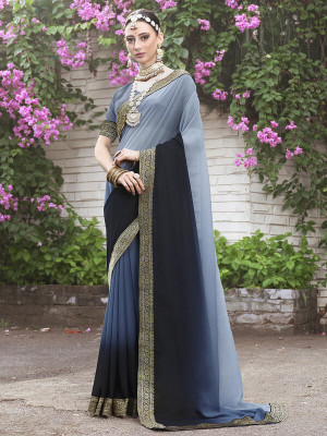 sagarika Solid/Plain Bollywood Georgette Saree(Grey)