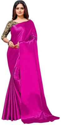 bv design Solid/Plain Daily Wear Satin Saree(Pink)